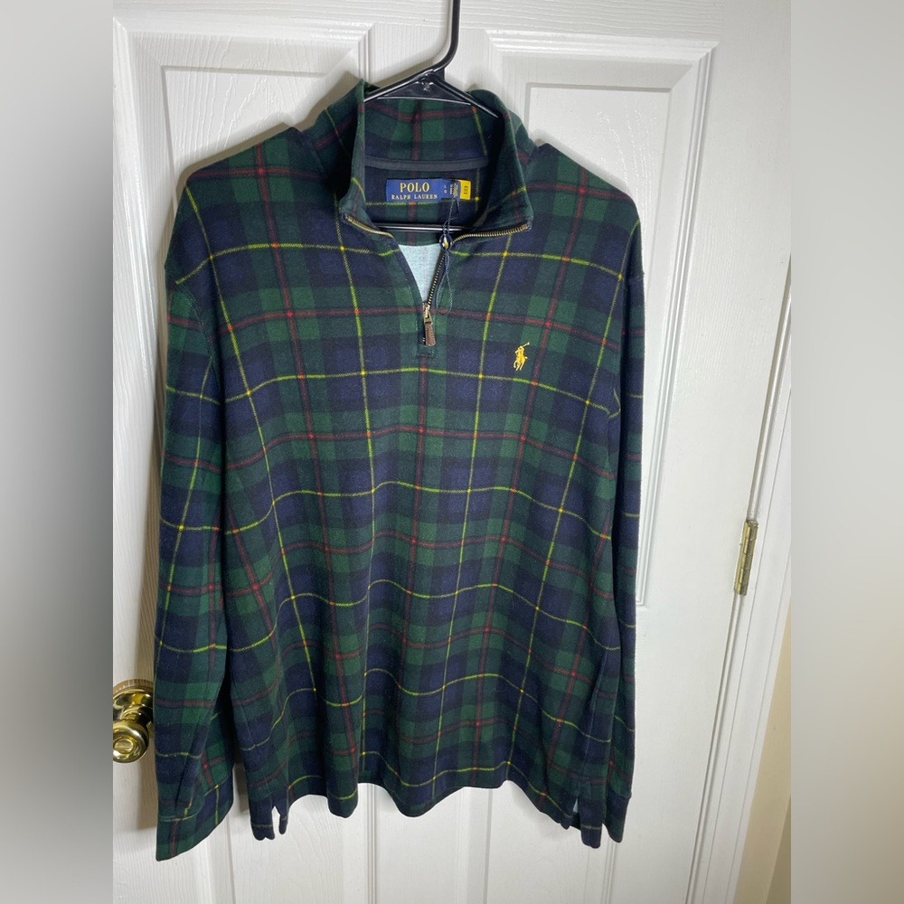 Polo Ralph Lauren 1/4  Zip Pullover Pony Estate Rib Plaid Estate Sz Large NWOT